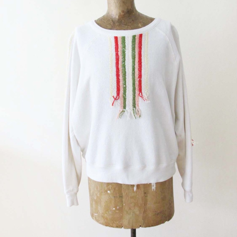 The Great. College Sweatshirt Size 2 Medium White Crewneck Embroidered Stripe